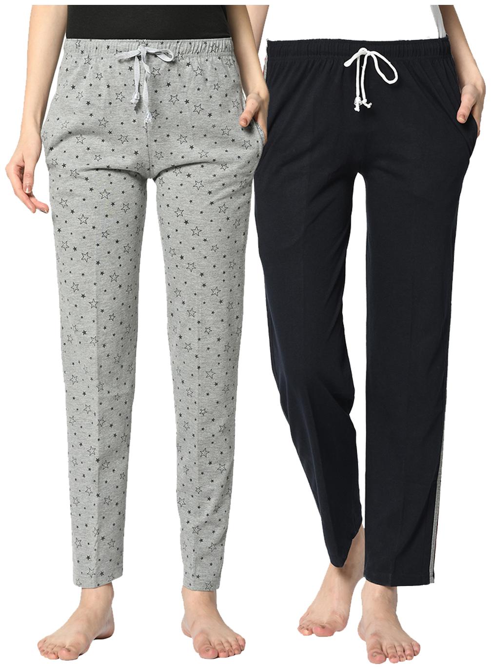 

VIMAL JONNEY Cotton Blend Printed Grey Blue Color Track Pants For Women (Pack Of 2)