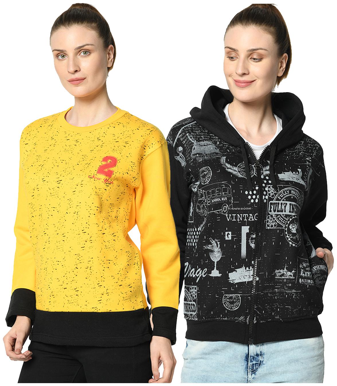 

VIMAL JONNEY Women Printed Sweatshirt - Yellow Black