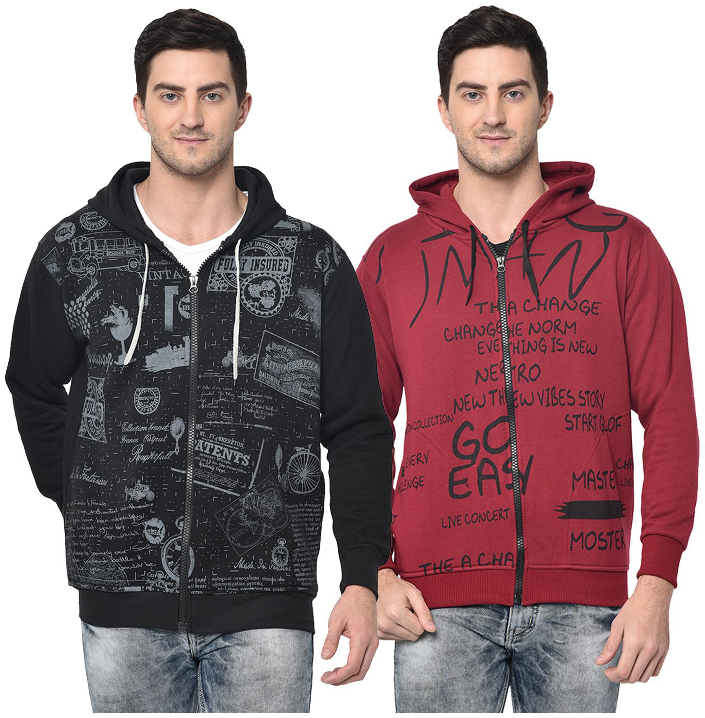 

VIMAL JONNEY Men Black Maroon Hooded Hoodie