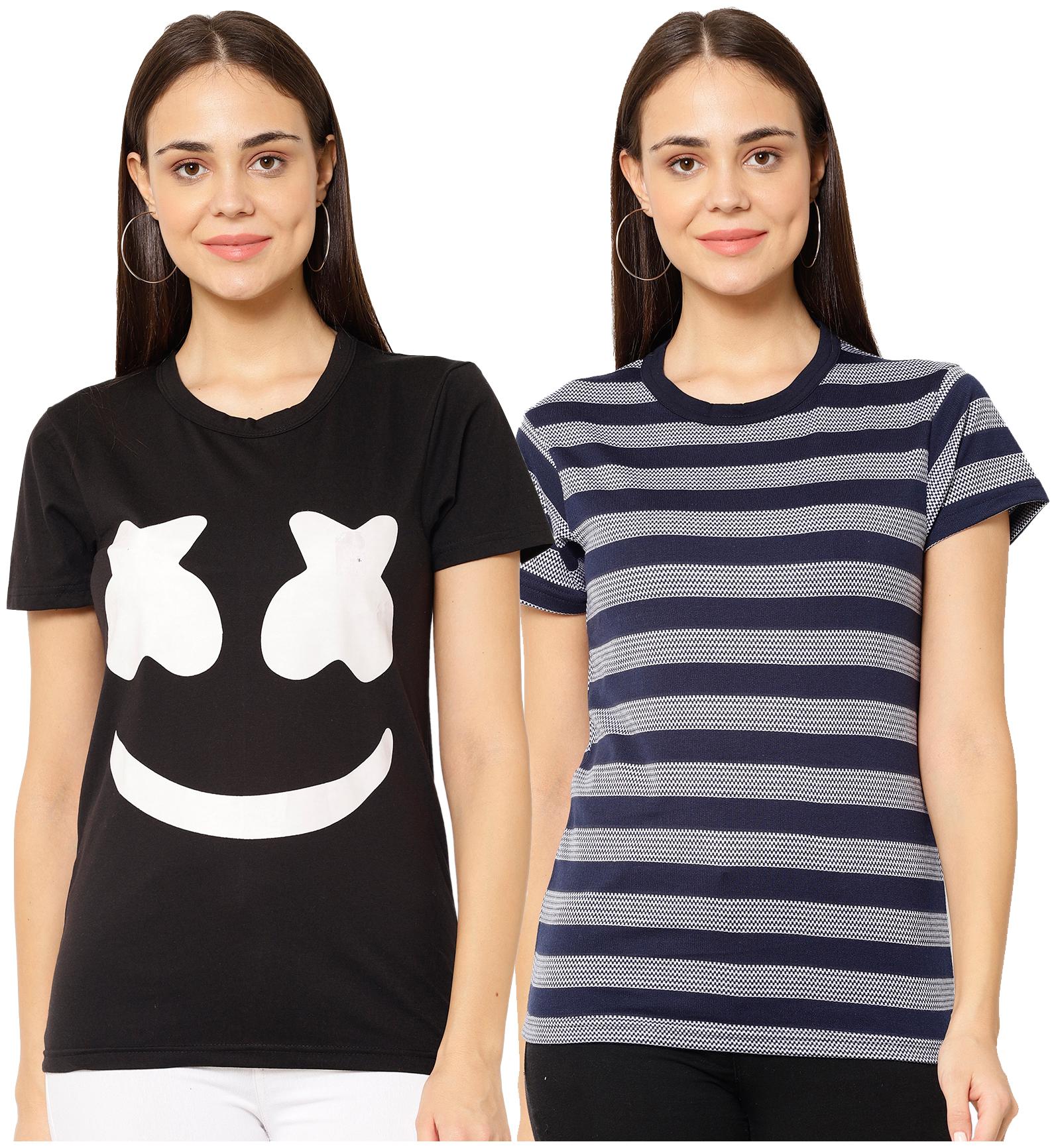 

VIMAL JONNEY Women Multi Regular fit Round neck Cotton blend T shirt