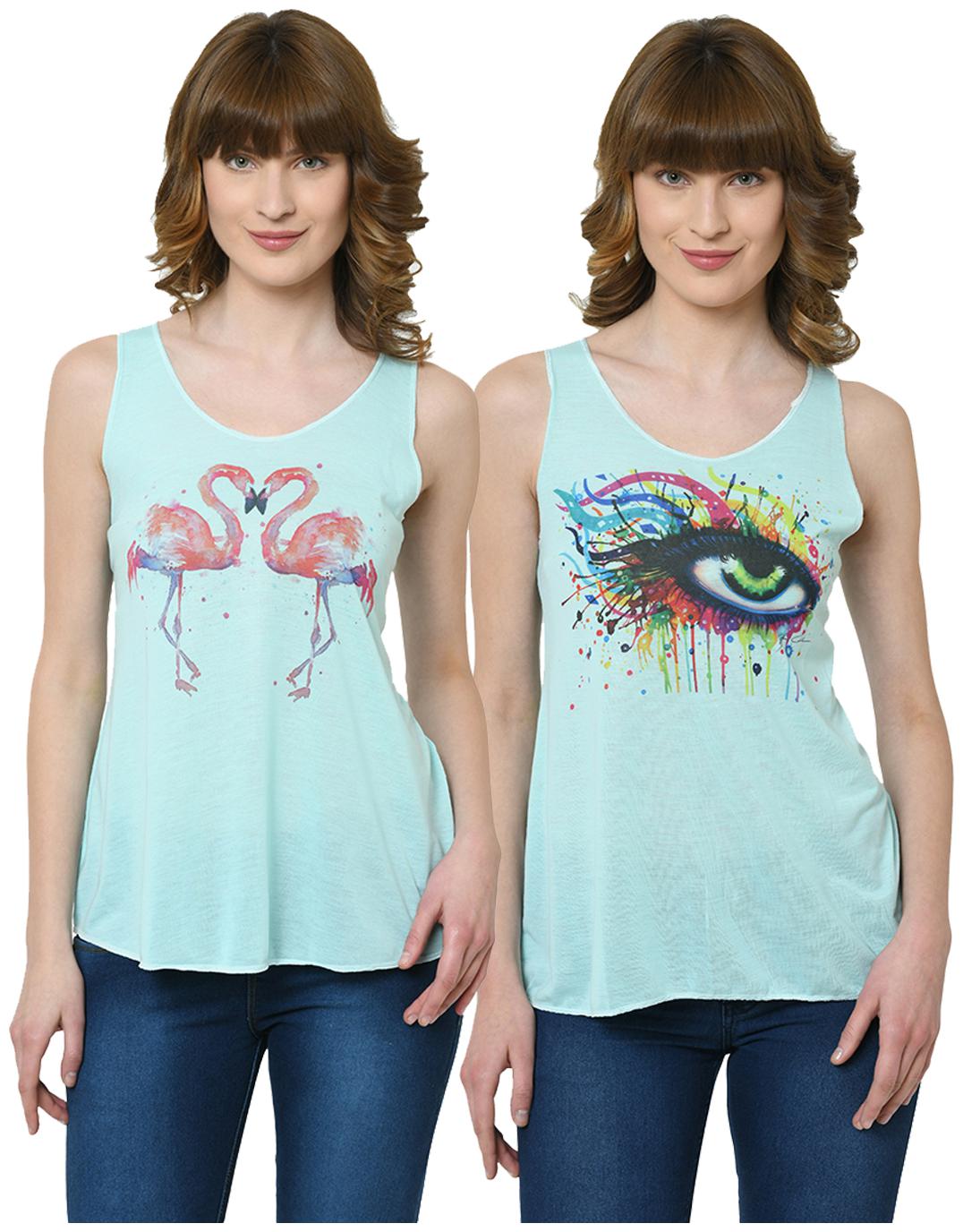 

VIMAL JONNEY Women Green Regular fit U neck Polyester Tank top