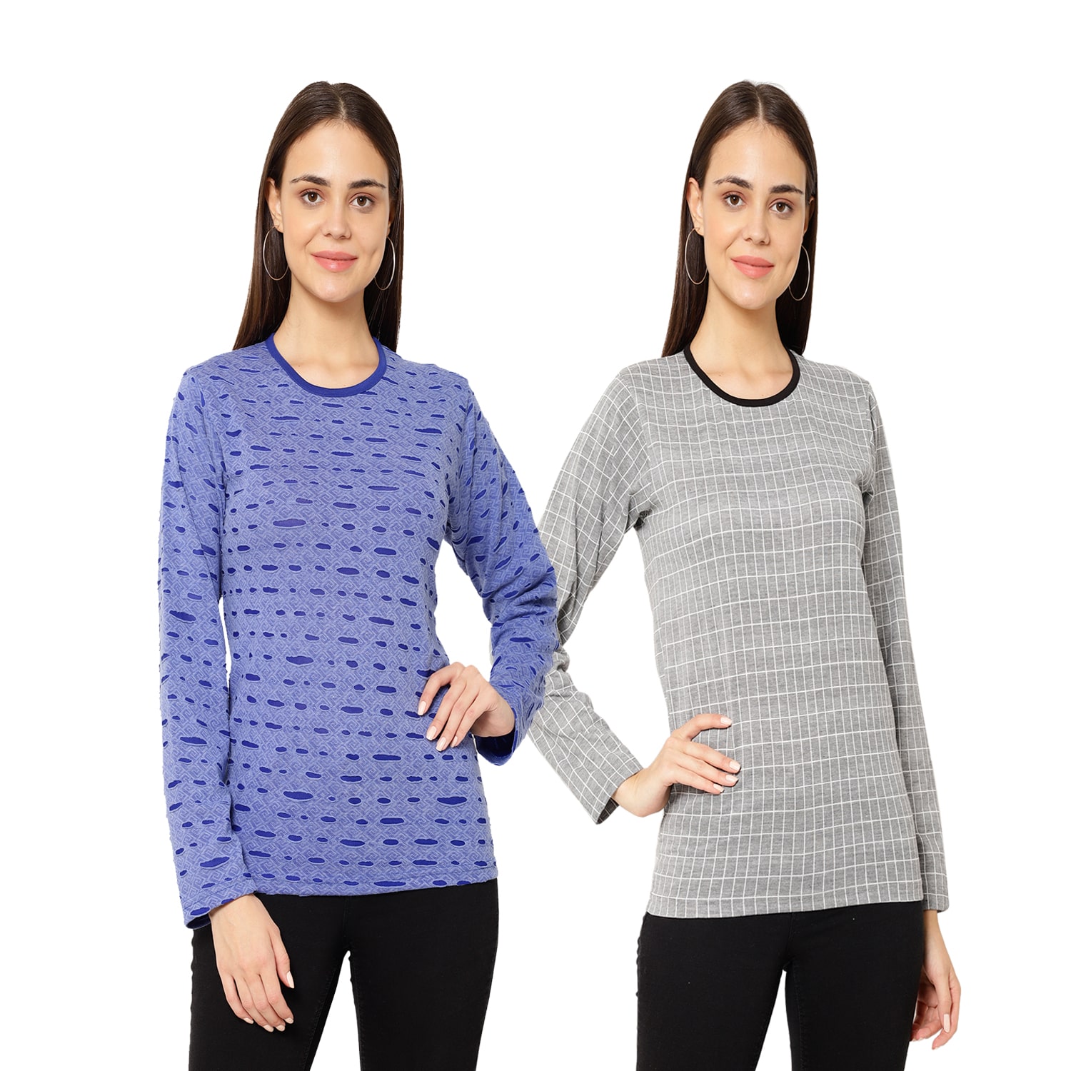 

VIMAL JONNEY Women Blue Grey Regular fit Round neck Cotton T shirt