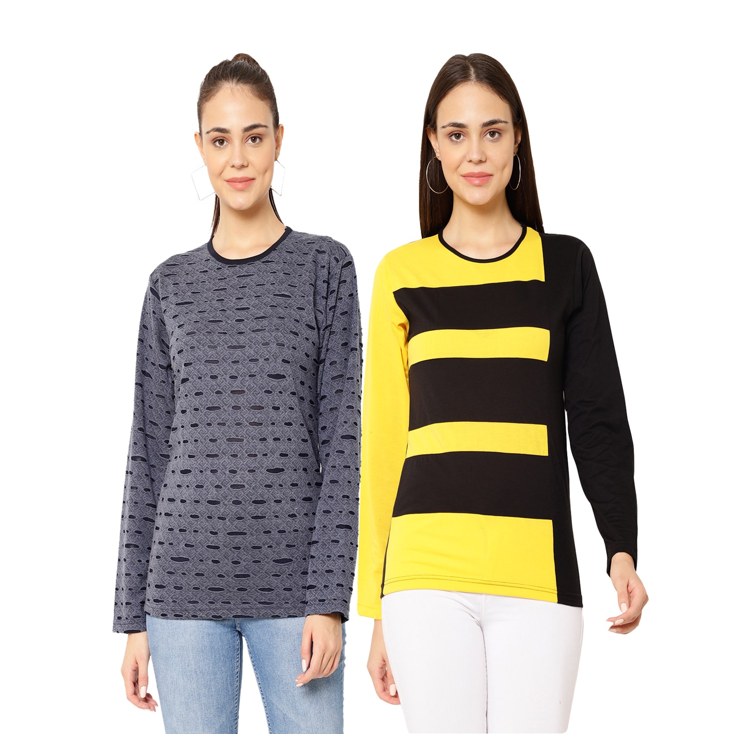 

VIMAL JONNEY Women Multi Regular fit Round neck Cotton T shirt
