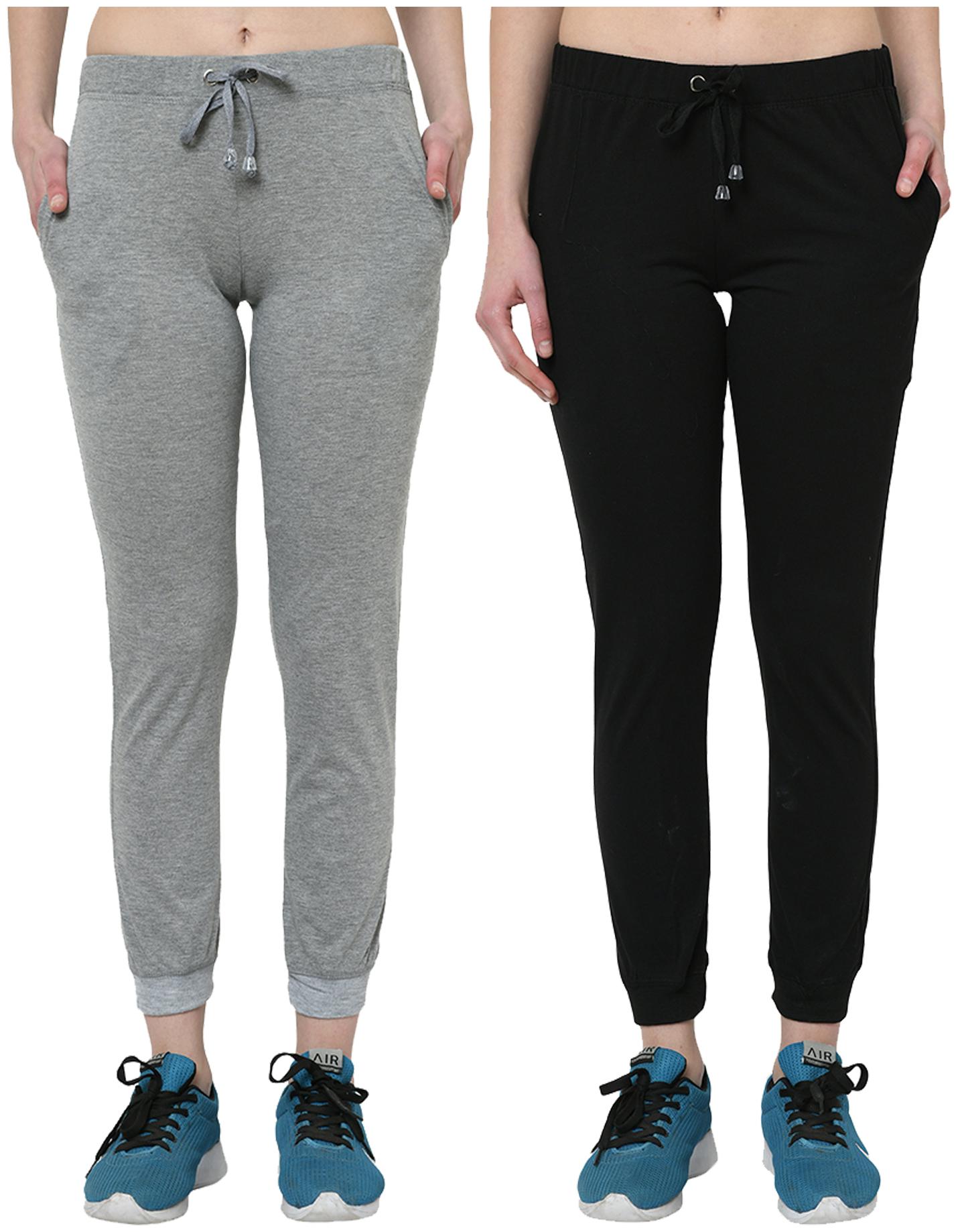 

VIMAL JONNEY Women Cotton Blend Solid Grey Black Joggers