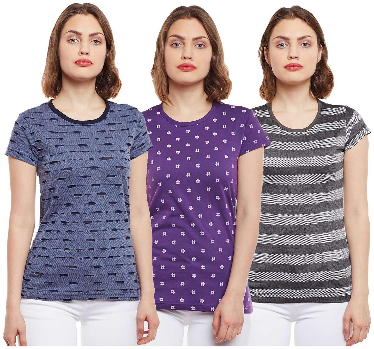 

VIMAL JONNEY Women Multi Regular fit Round neck Cotton T shirt