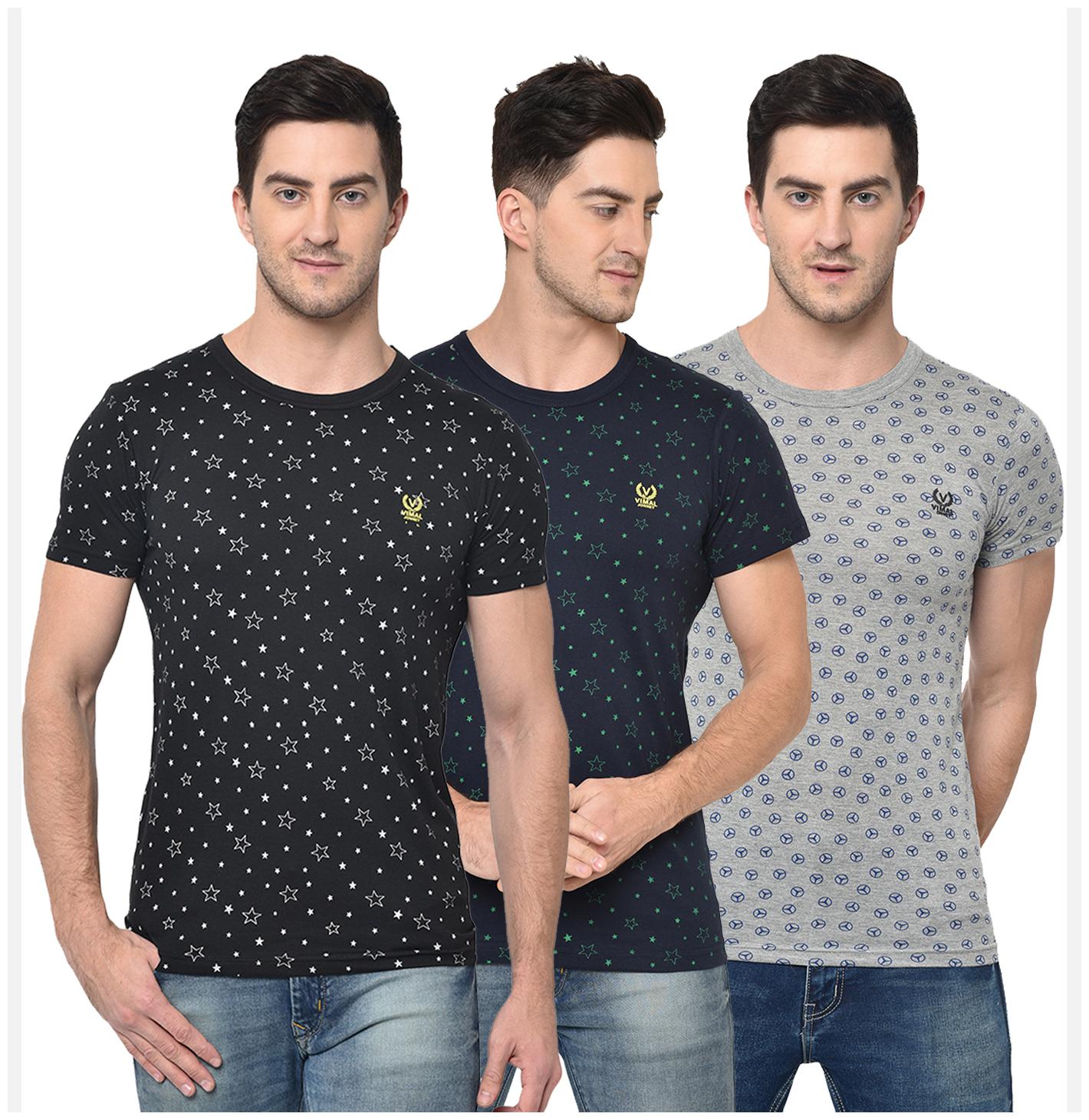 

VIMAL JONNEY Men Multi Regular fit Cotton Blend Round neck T-Shirt - Pack Of 3