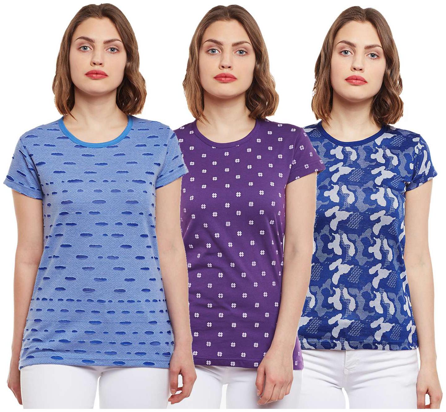 

VIMAL JONNEY Women Multi Regular fit Round neck Cotton T shirt