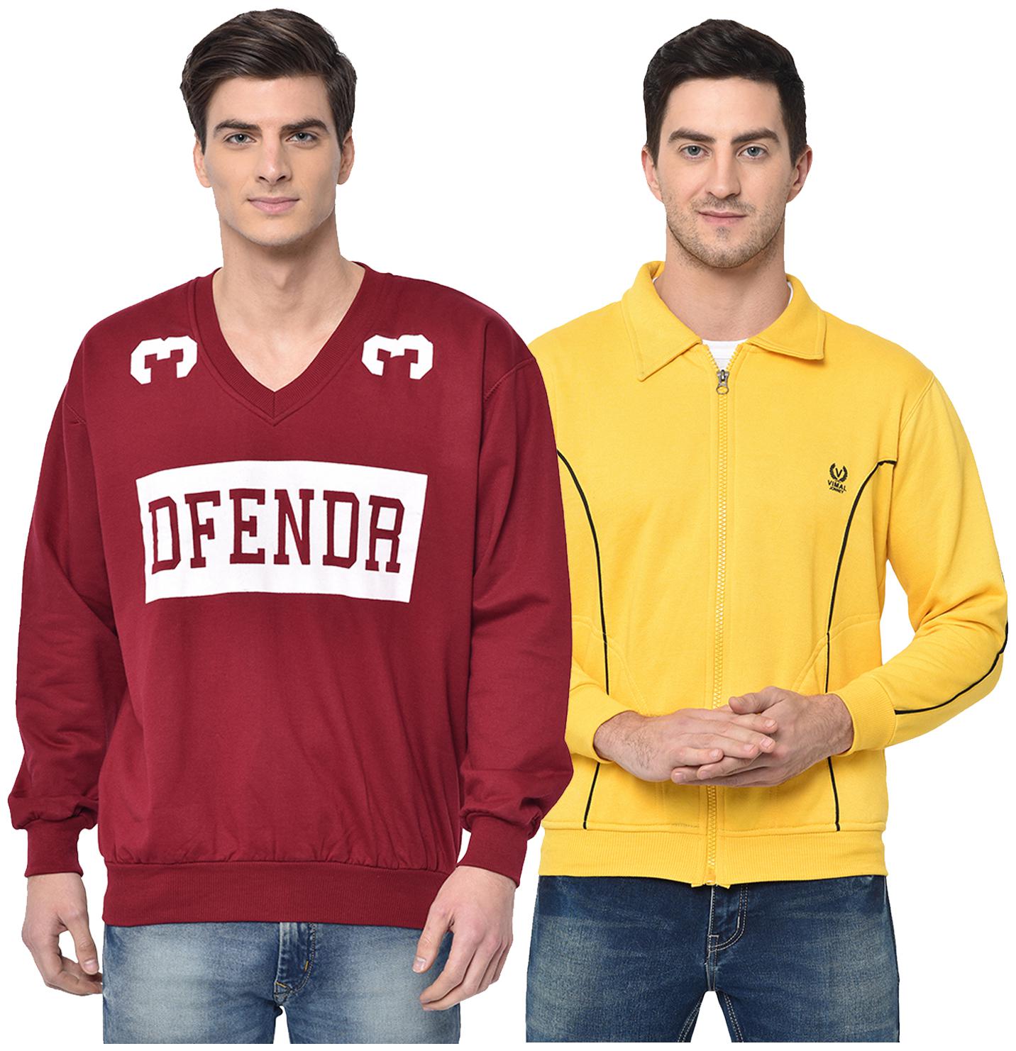 

VIMAL JONNEY Men Maroon Yellow V neck Sweatshirt