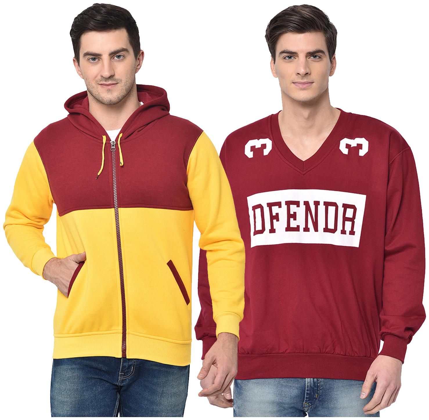 

VIMAL JONNEY Men Maroon Yellow Hooded Hoodie