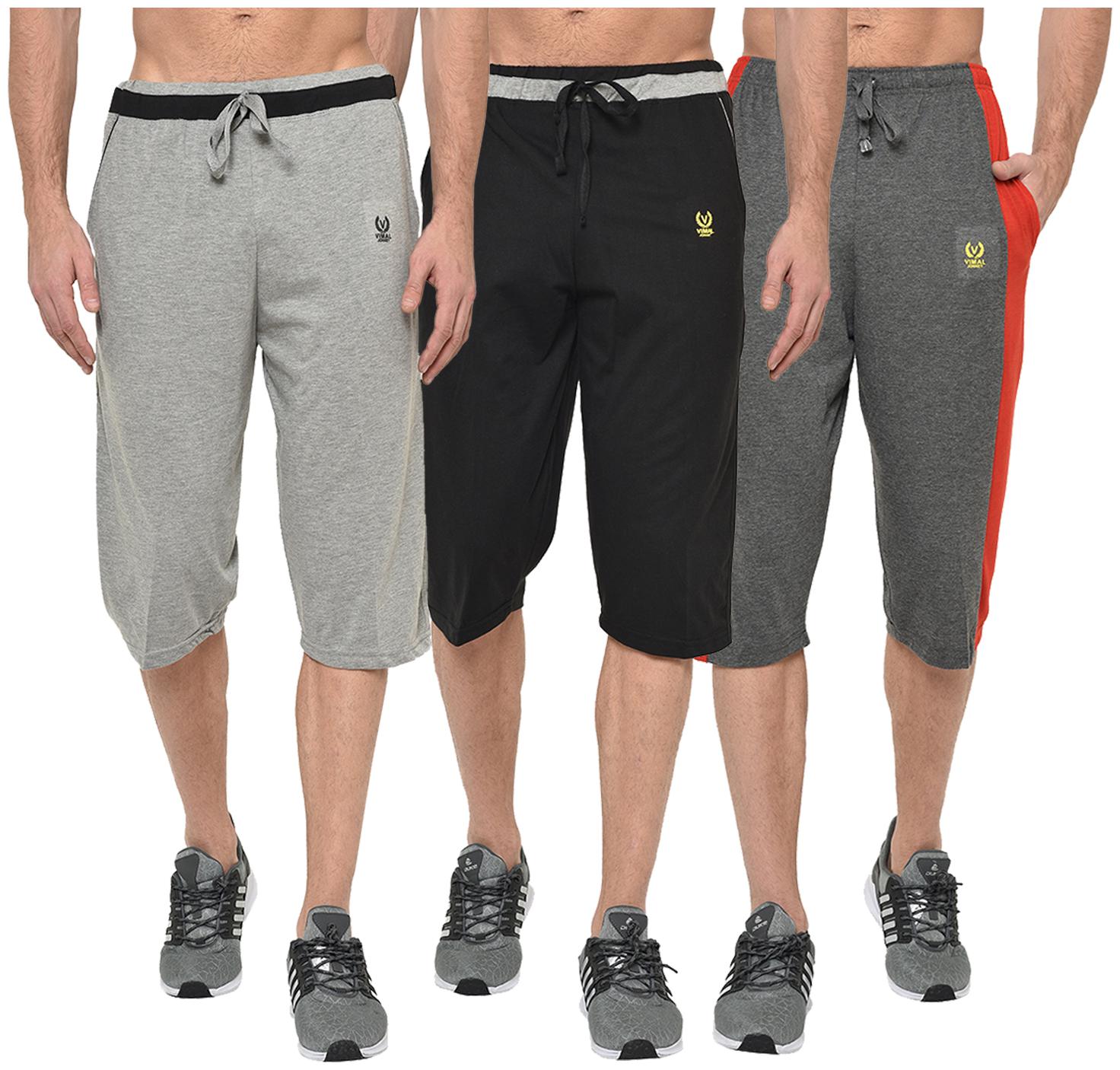 

VIMAL JONNEY Men Grey Black Regular Fit Regular Shorts
