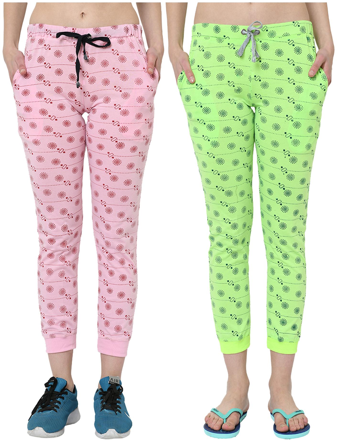 

VIMAL JONNEY Women Cotton Blend Printed Pink Green Joggers