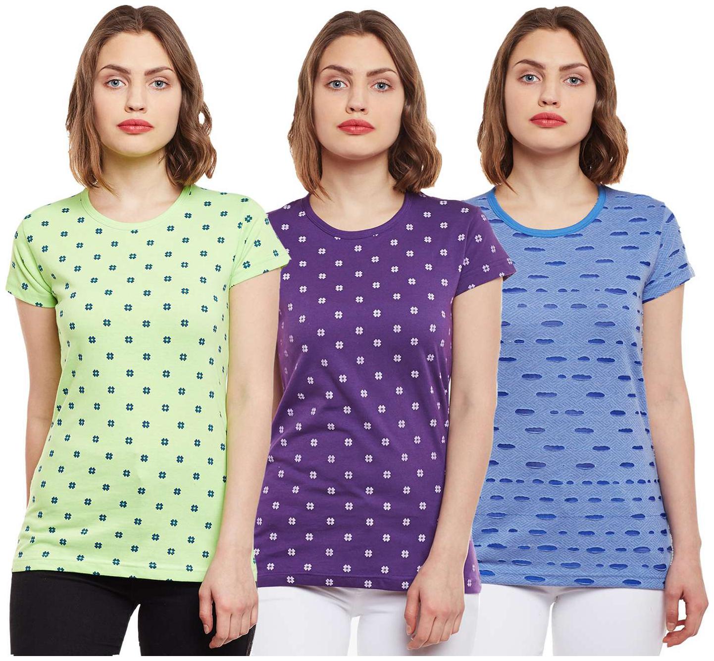 

VIMAL JONNEY Women Multi Regular fit Round neck Cotton T shirt