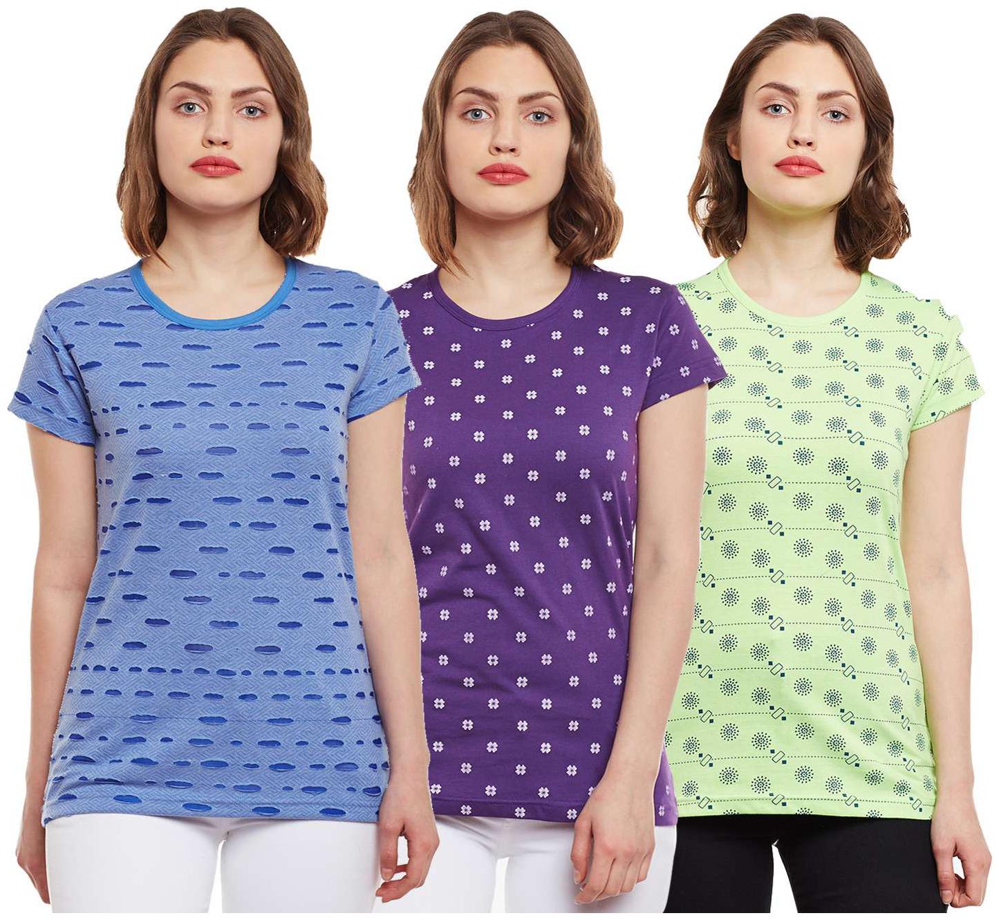

VIMAL JONNEY Women Multi Regular fit Round neck Cotton T shirt