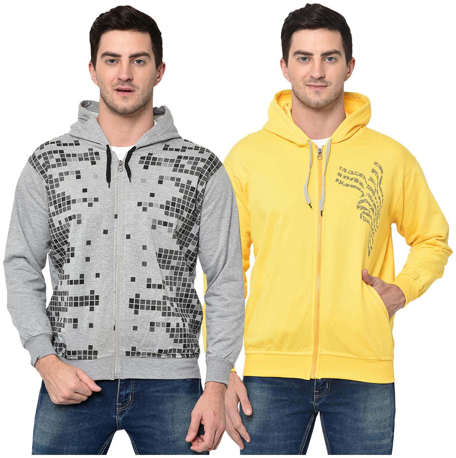 

VIMAL JONNEY Men Grey Yellow Hooded Hoodie