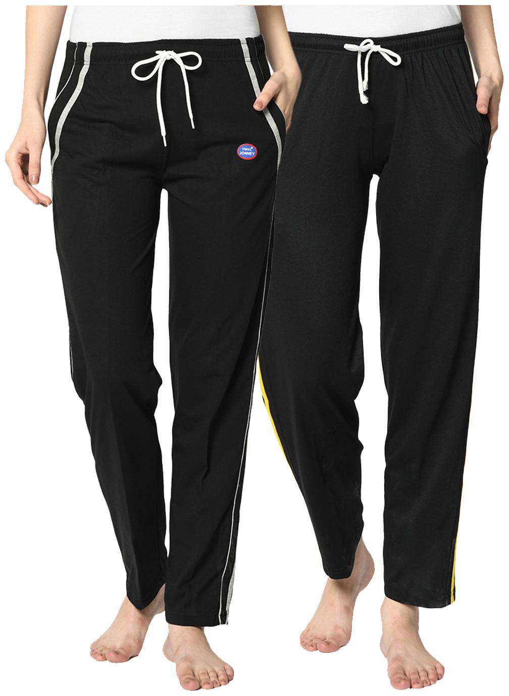 

VIMAL JONNEY Cotton Blend Solid Black Color Track Pants For Women (Pack Of 2)