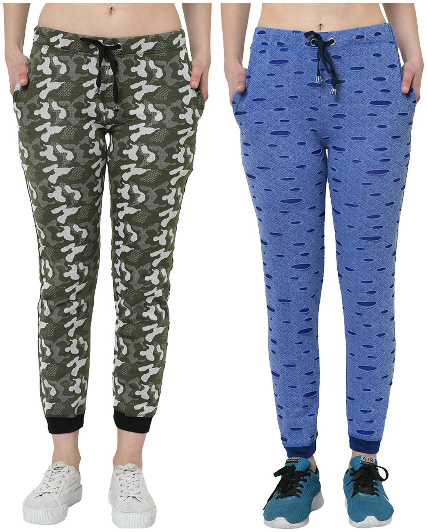 

VIMAL JONNEY Women Cotton Blend Self Design Olive Blue Joggers