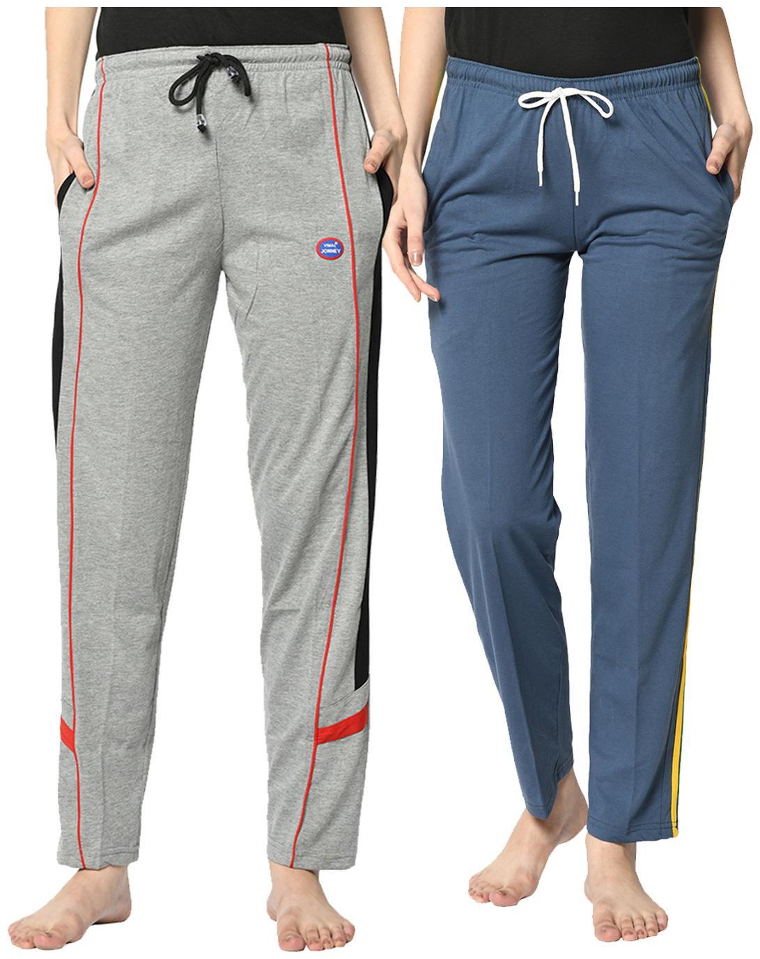 

VIMAL JONNEY Cotton Blend Solid Grey Color Track Pants For Women (Pack Of 2)