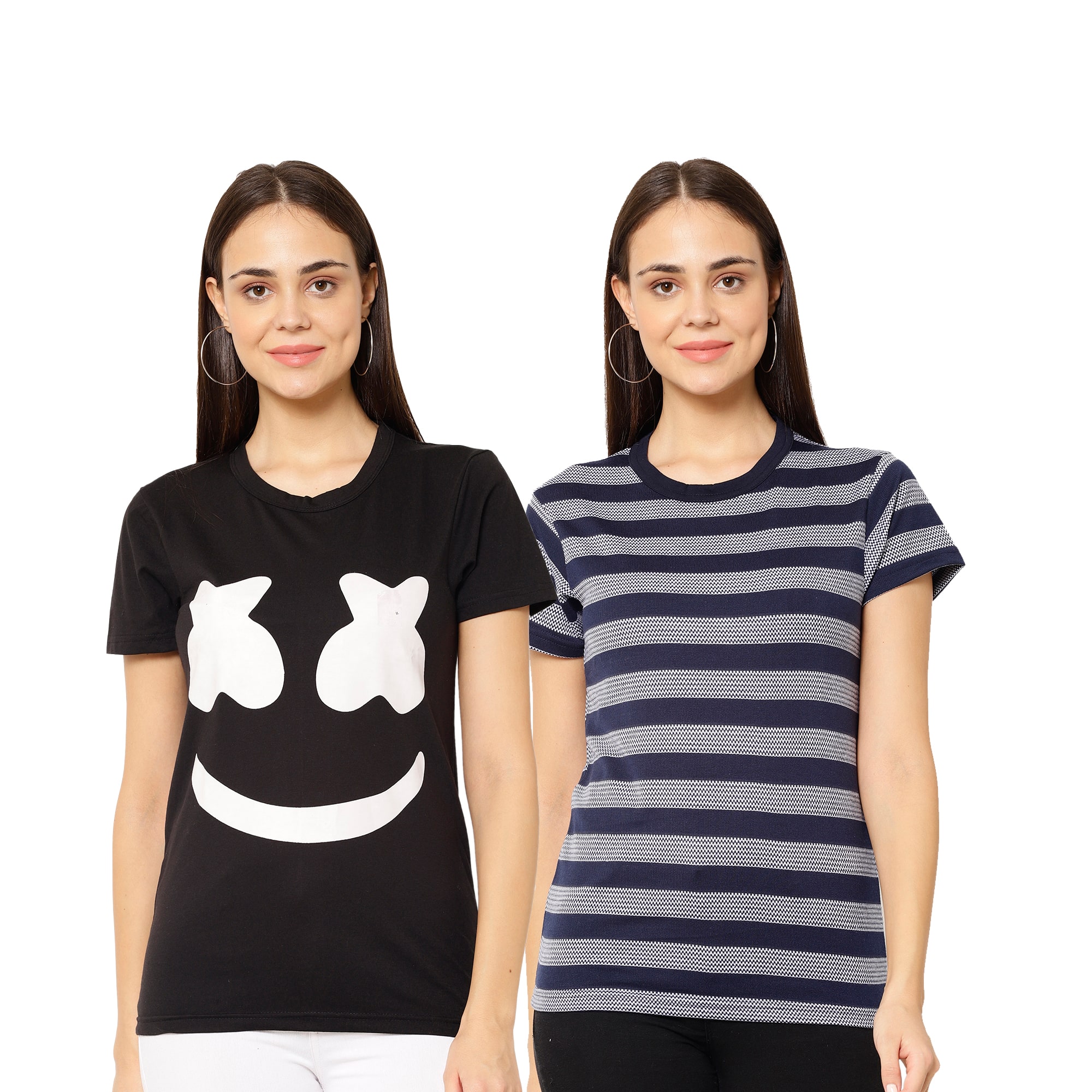 

VIMAL JONNEY Women Multi Regular fit Round neck Cotton blend T shirt