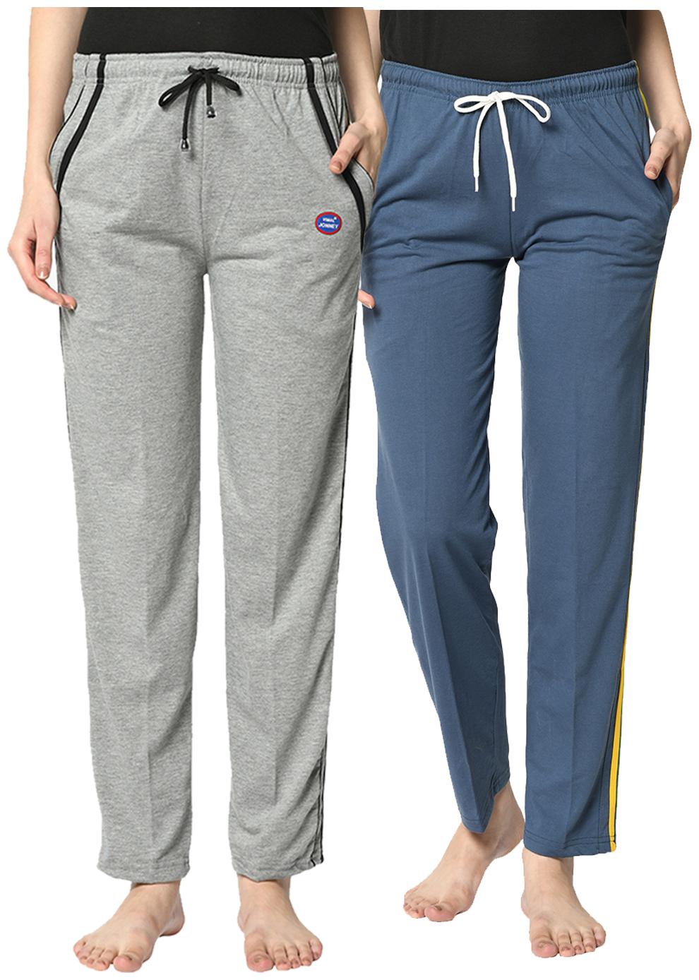 

VIMAL JONNEY Cotton Blend Solid Grey Color Track Pants For Women (Pack Of 2)