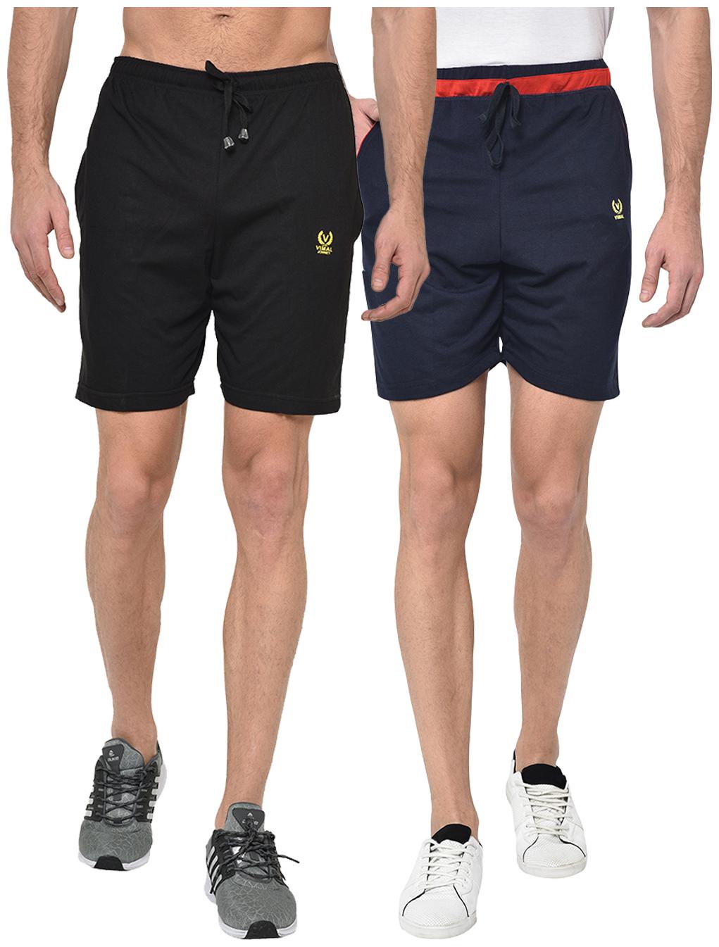 

VIMAL JONNEY Men Black Navy Blue Regular Fit Regular Shorts