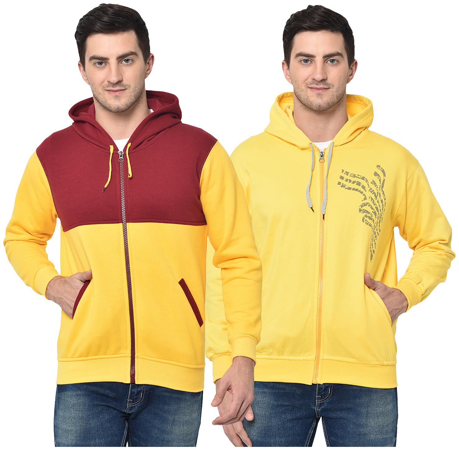 

VIMAL JONNEY Men Maroon Yellow Hooded Hoodie