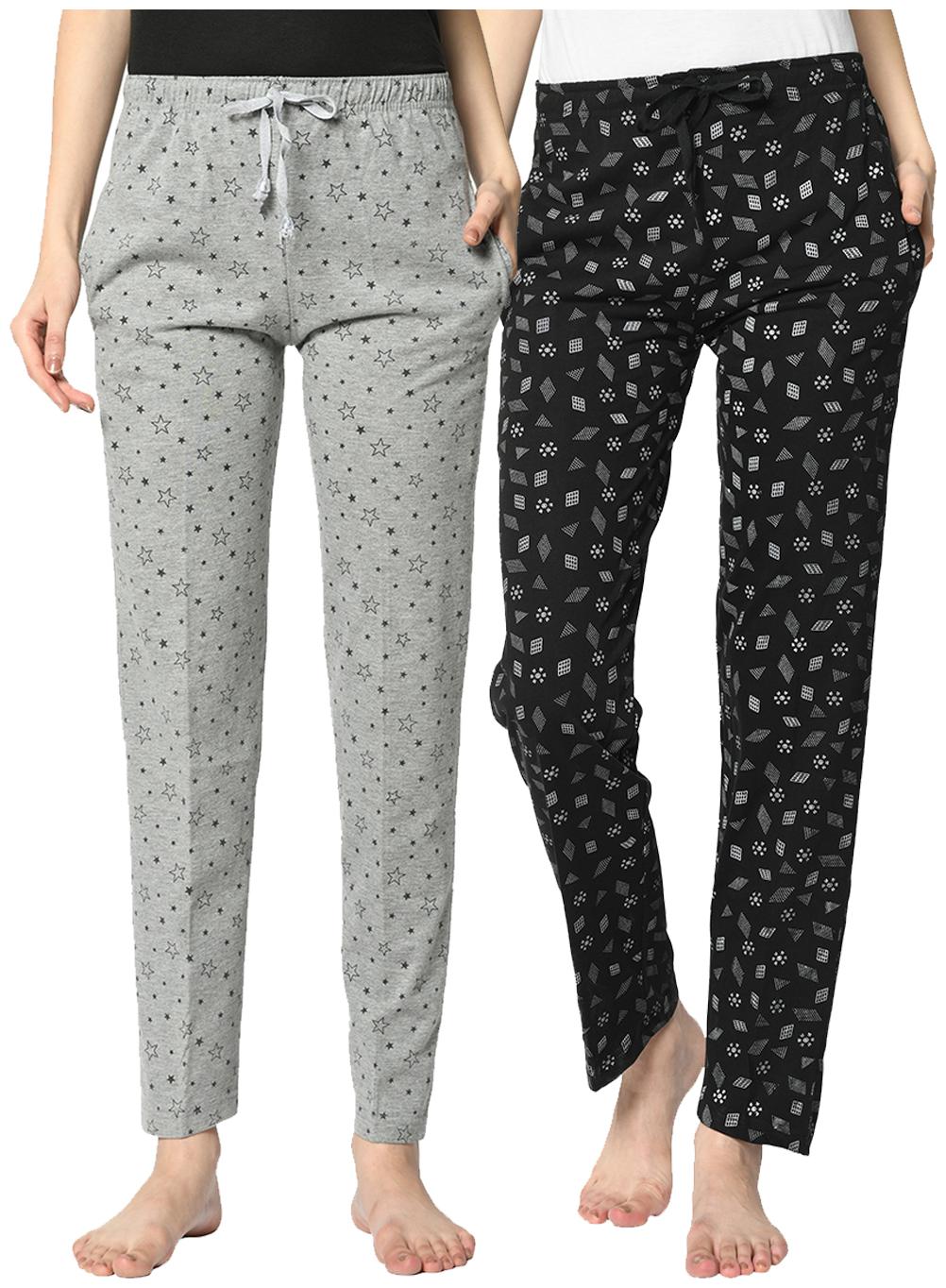 

VIMAL JONNEY Cotton Blend Printed Grey Black Color Track Pants For Women (Pack Of 2)