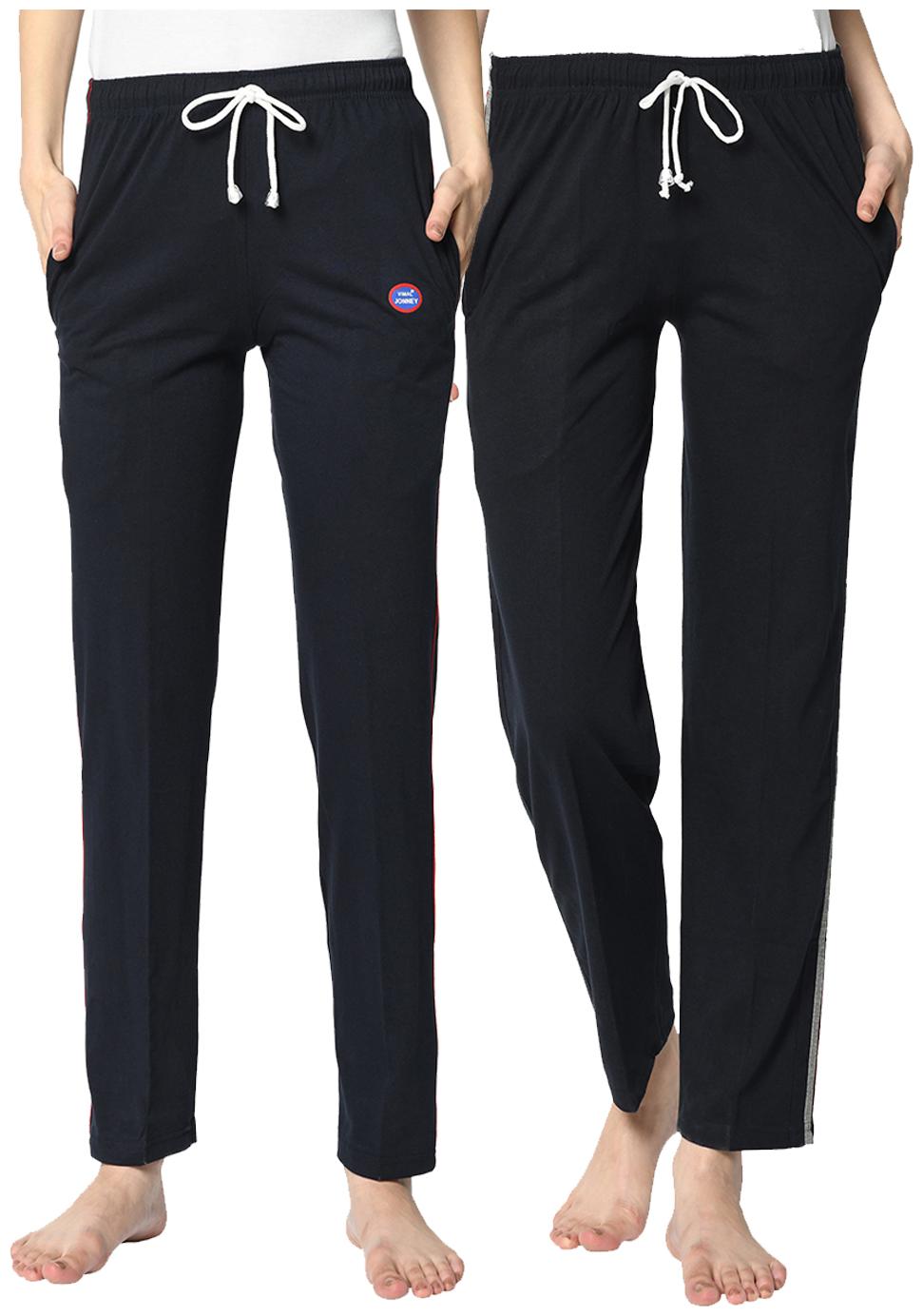 

VIMAL JONNEY Cotton Blend Solid Blue Color Track Pants For Women (Pack Of 2)