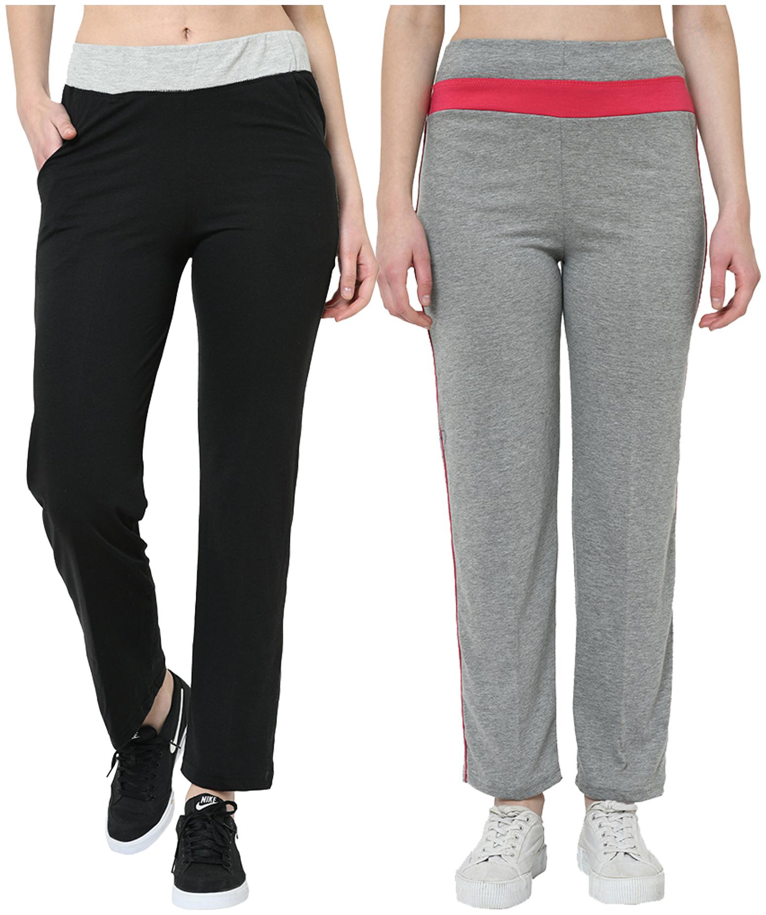 

VIMAL JONNEY Women Cotton Blend Solid Track Pants Black Grey