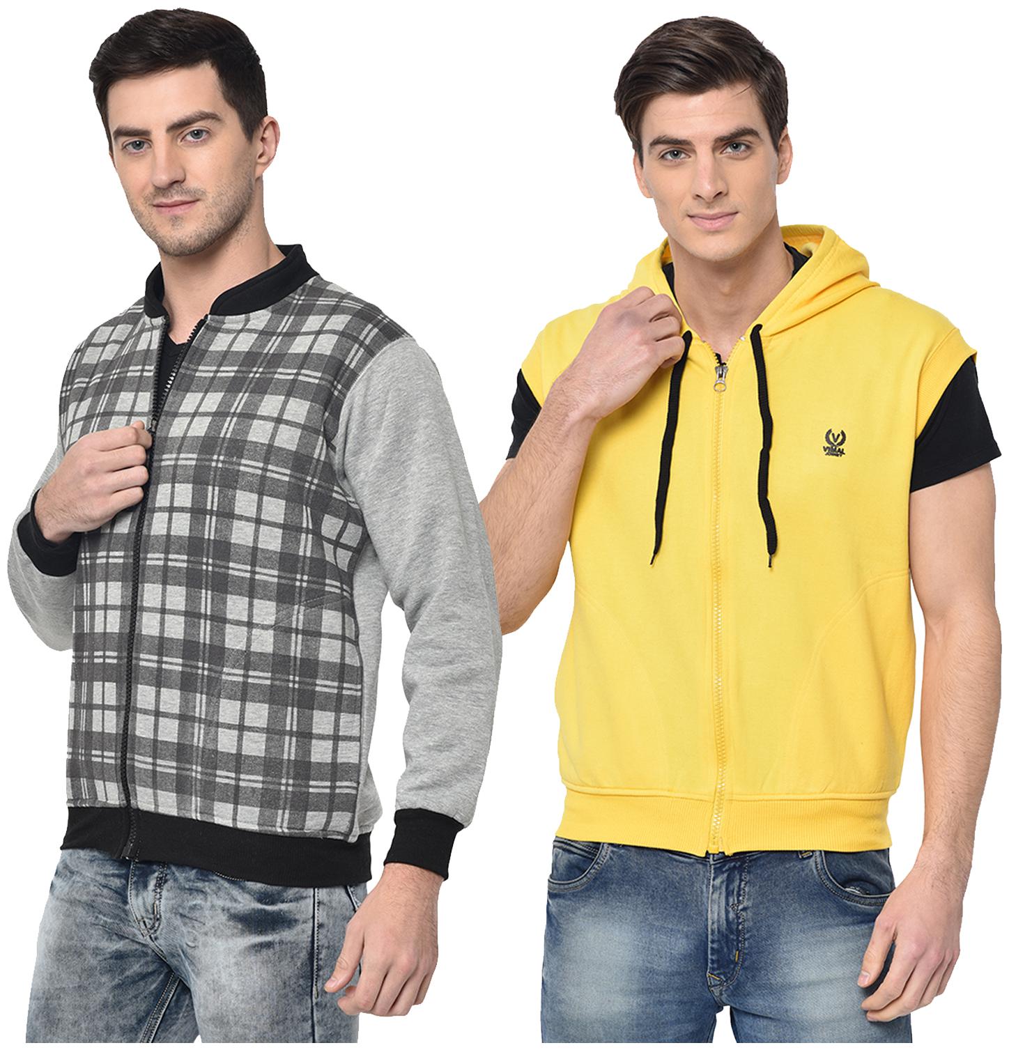 

VIMAL JONNEY Cotton Blend Checked Grey Yellow Color Sweatshirt For Men (Pack Of 2)
