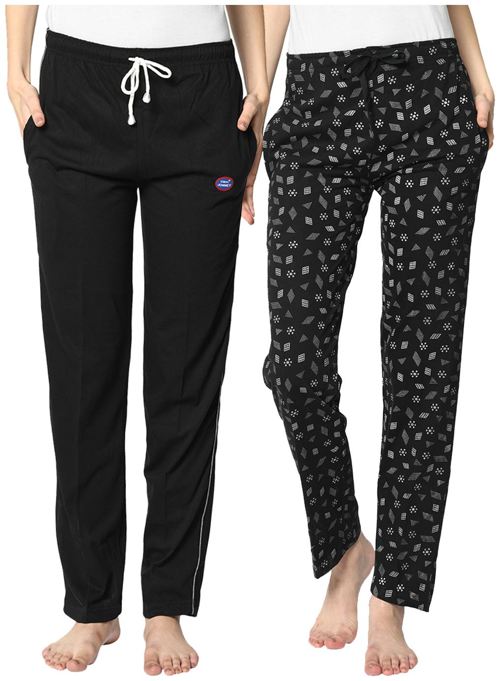 

VIMAL JONNEY Cotton Blend Printed Black Color Track Pants For Women (Pack Of 2)
