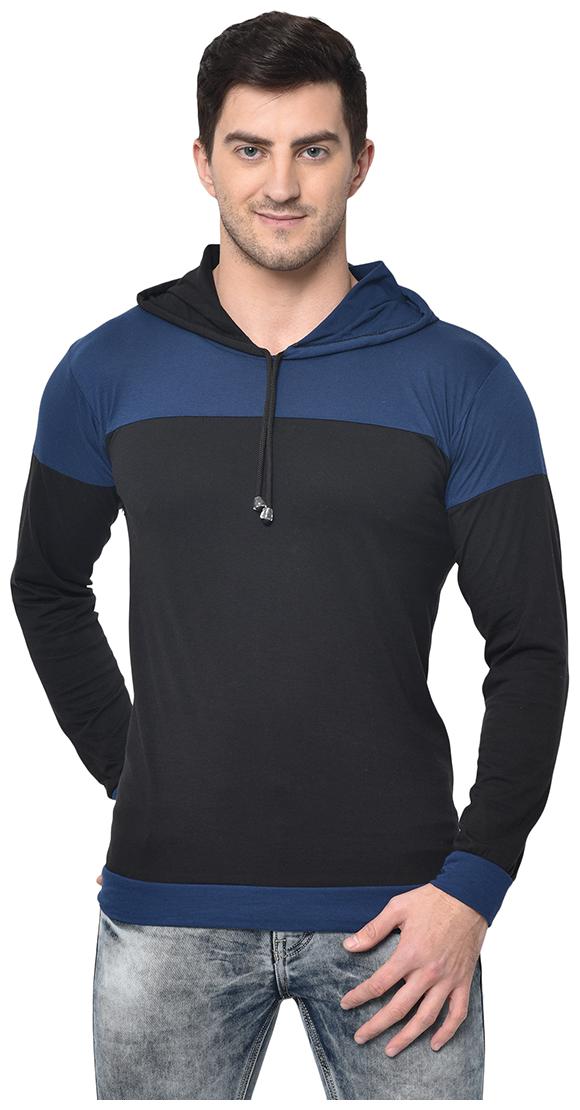 

VIMAL JONNEY Men Black Blue Regular fit Cotton Blend Hood T-Shirt - Pack Of 1