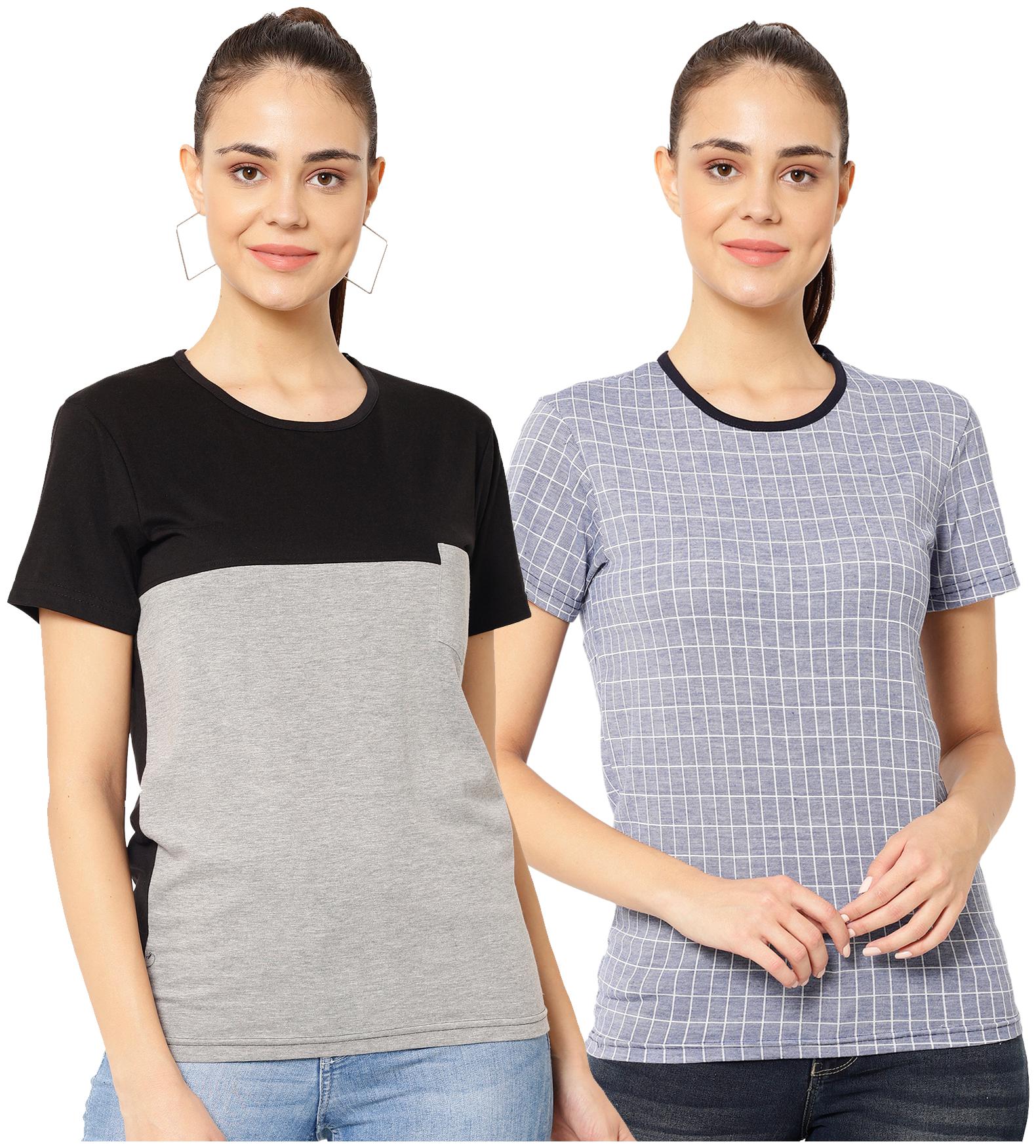 

VIMAL JONNEY Women Multi Regular fit Round neck Cotton blend T shirt