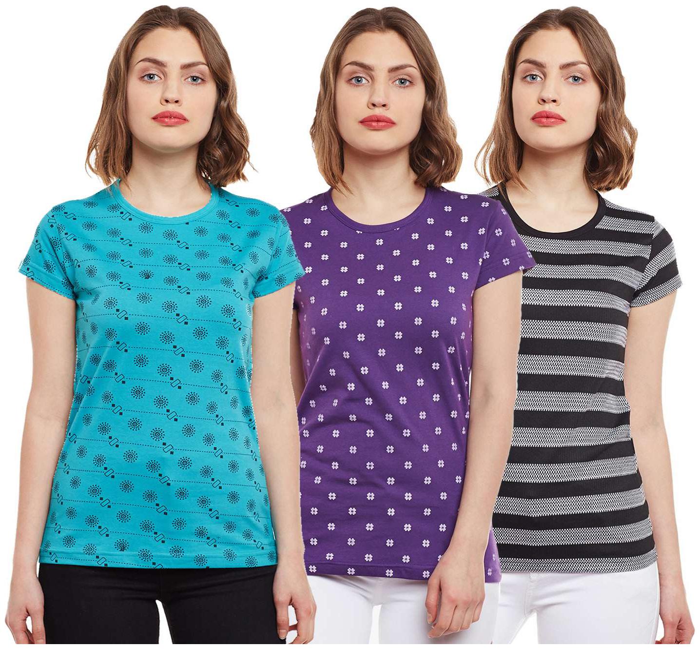 

VIMAL JONNEY Women Multi Regular fit Round neck Cotton T shirt