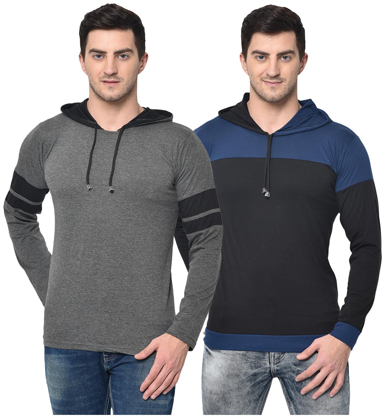 

VIMAL JONNEY Men Black Grey Regular fit Cotton Blend Hood T-Shirt - Pack Of 2