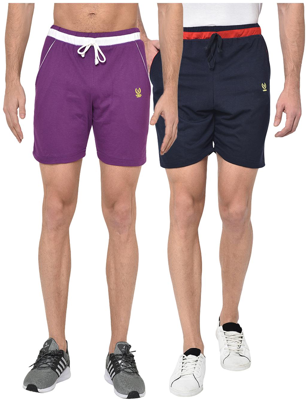 

VIMAL JONNEY Men Purple Navy Blue Regular Fit Regular Shorts