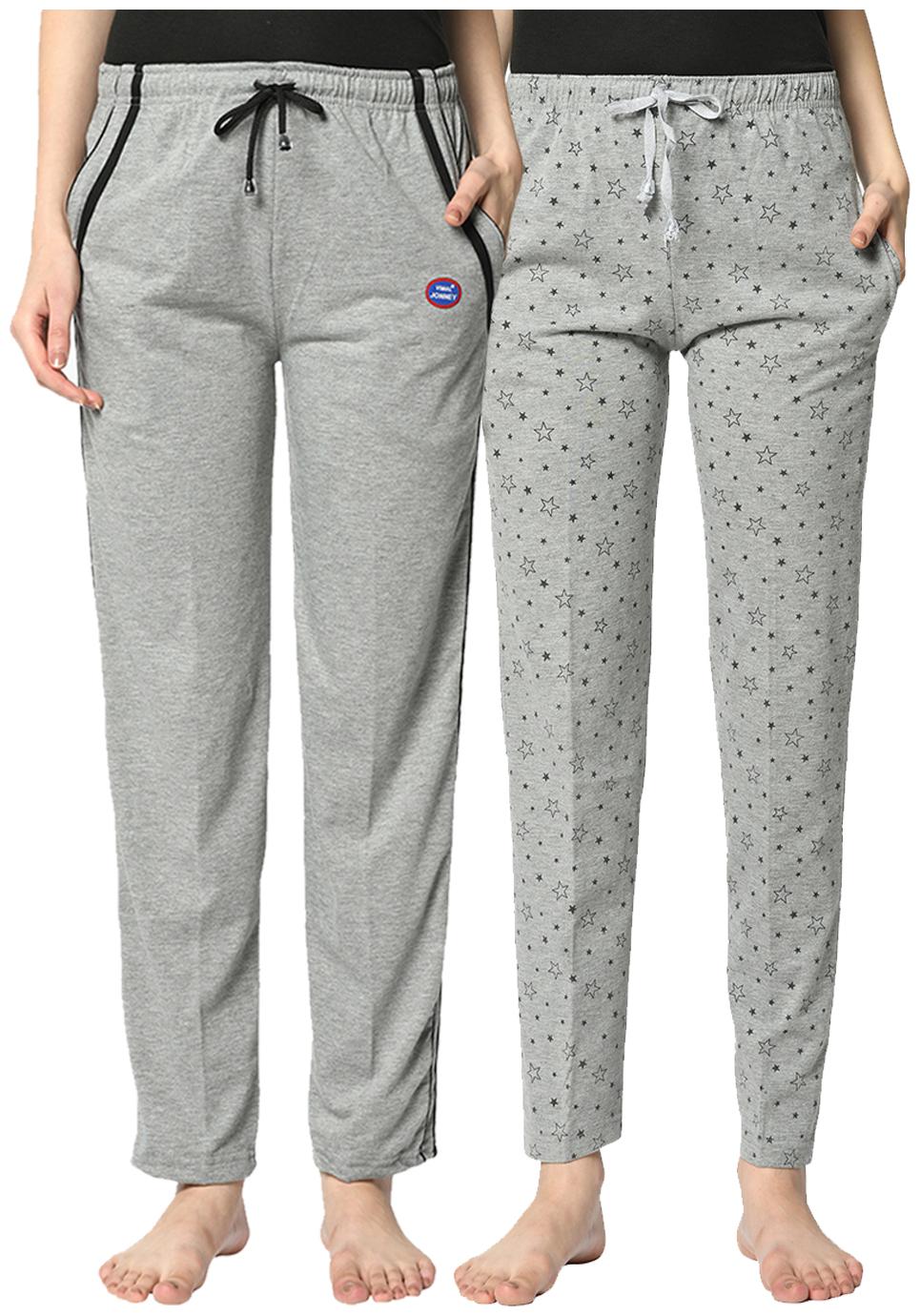 

VIMAL JONNEY Cotton Blend Printed Grey Color Track Pants For Women (Pack Of 2)