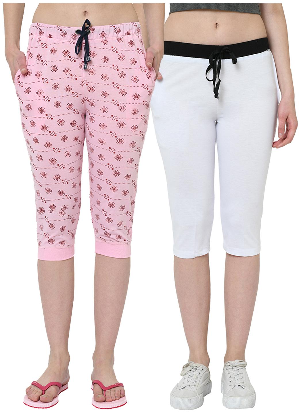 

VIMAL JONNEY Women Printed Regular capri - Pink White