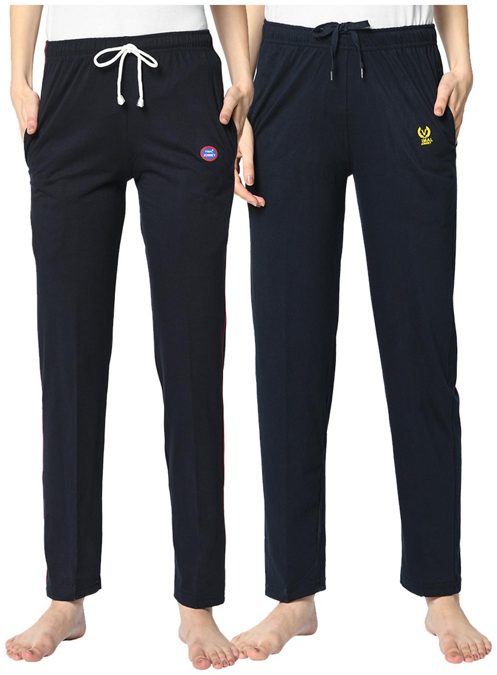 

VIMAL JONNEY Cotton Blend Solid Blue Color Track Pants For Women (Pack Of 2)