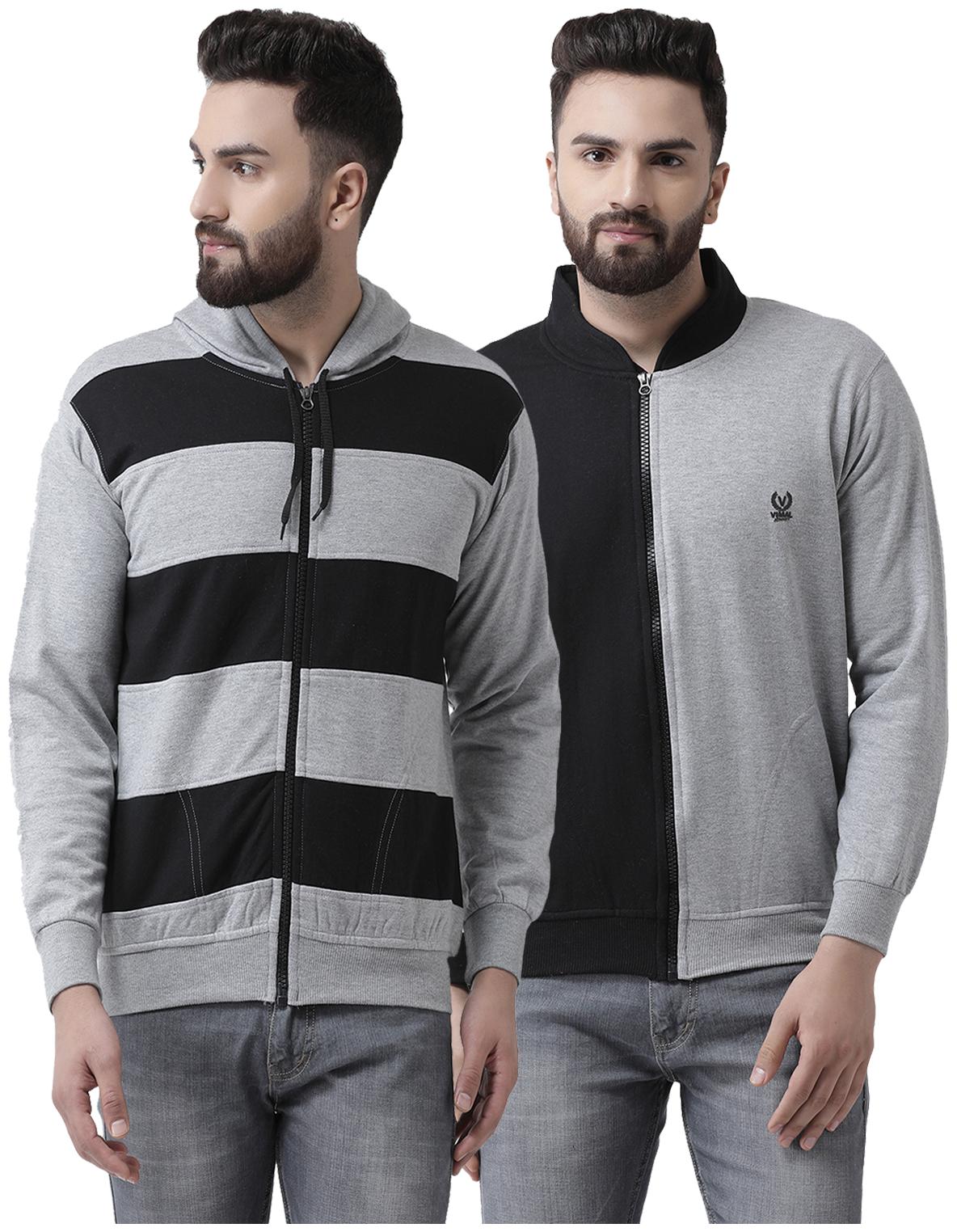 

VIMAL JONNEY Men Cotton Colorblocked Sweatshirt Grey Black