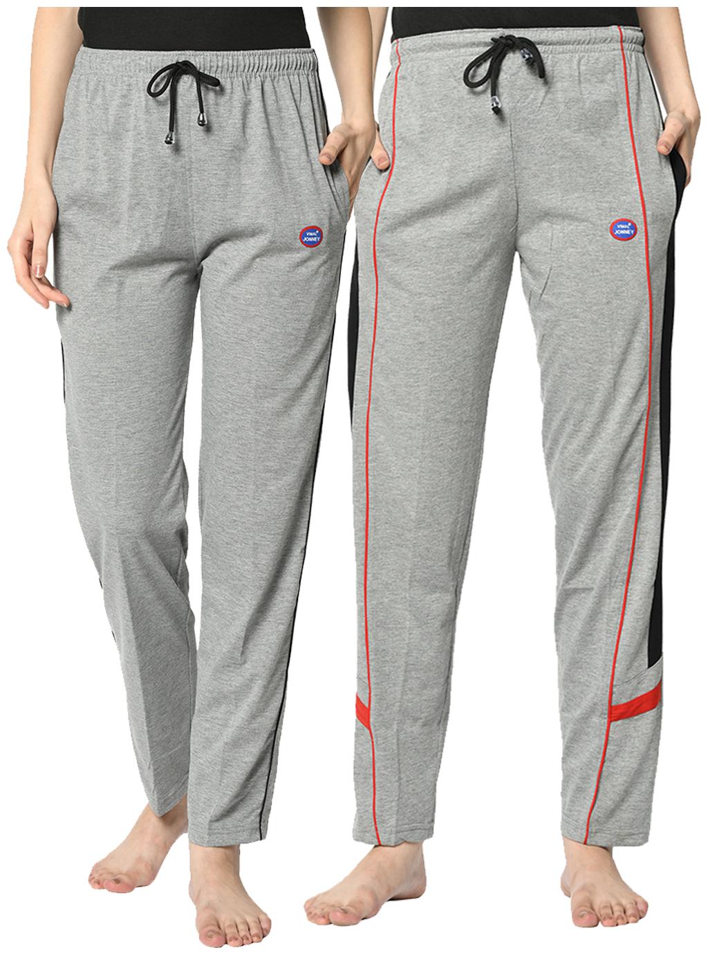 

VIMAL JONNEY Cotton Blend Solid Grey Color Track Pants For Women (Pack Of 2)