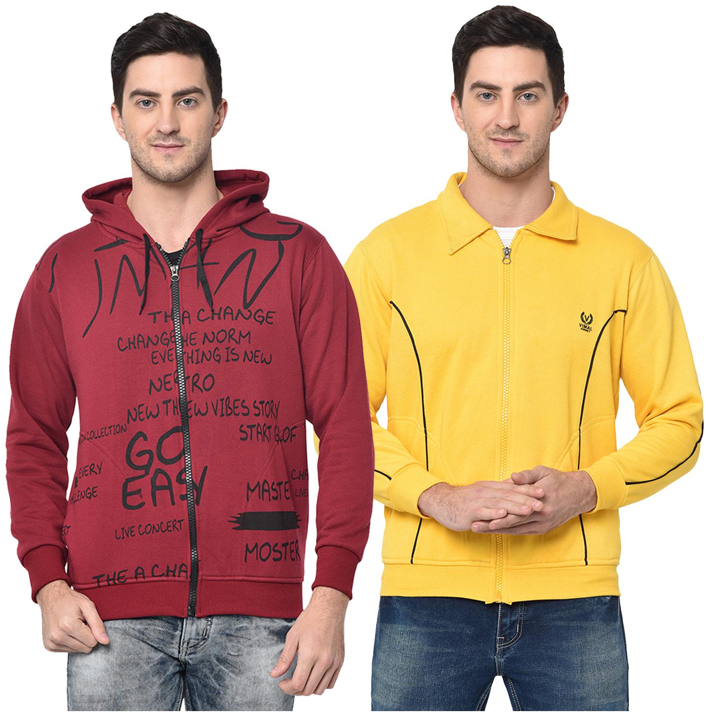 

VIMAL JONNEY Men Maroon Yellow Hooded Hoodie