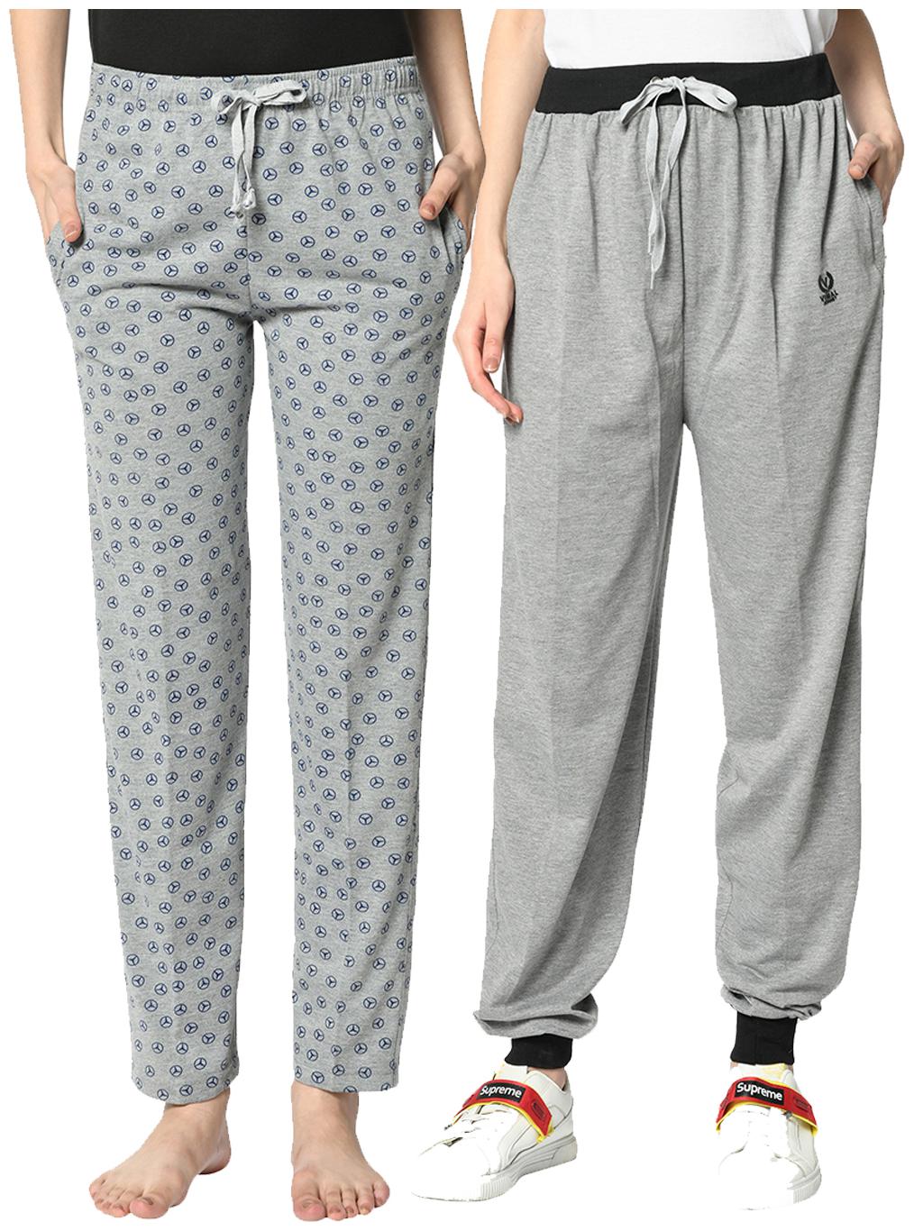 

VIMAL JONNEY Cotton Blend Solid Grey Color Track Pants For Women (Pack Of 2)