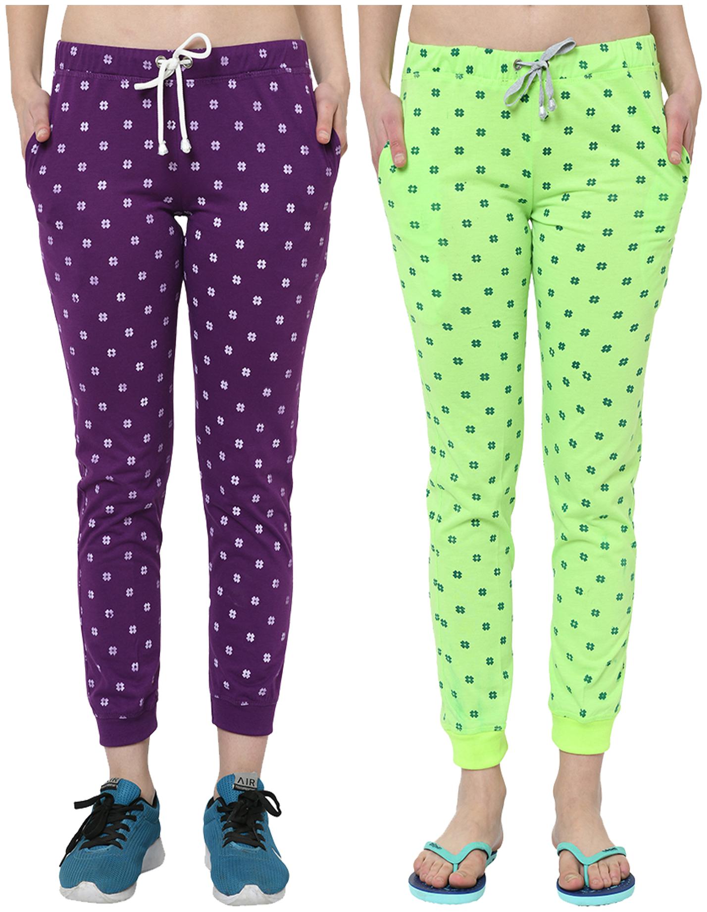 

VIMAL JONNEY Women Cotton Blend Printed Track Pants Purple Green