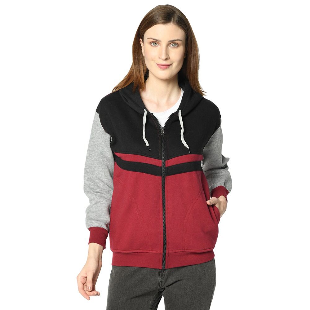 

VIMAL JONNEY Women Colourblocked Sweatshirt - Maroon