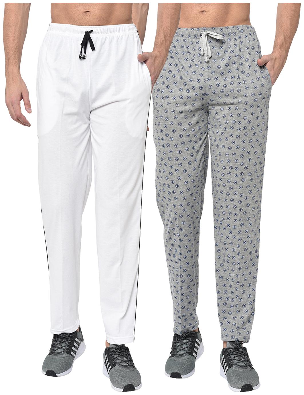 

VIMAL JONNEY Cotton Blend Printed Grey White Track Pants For Men