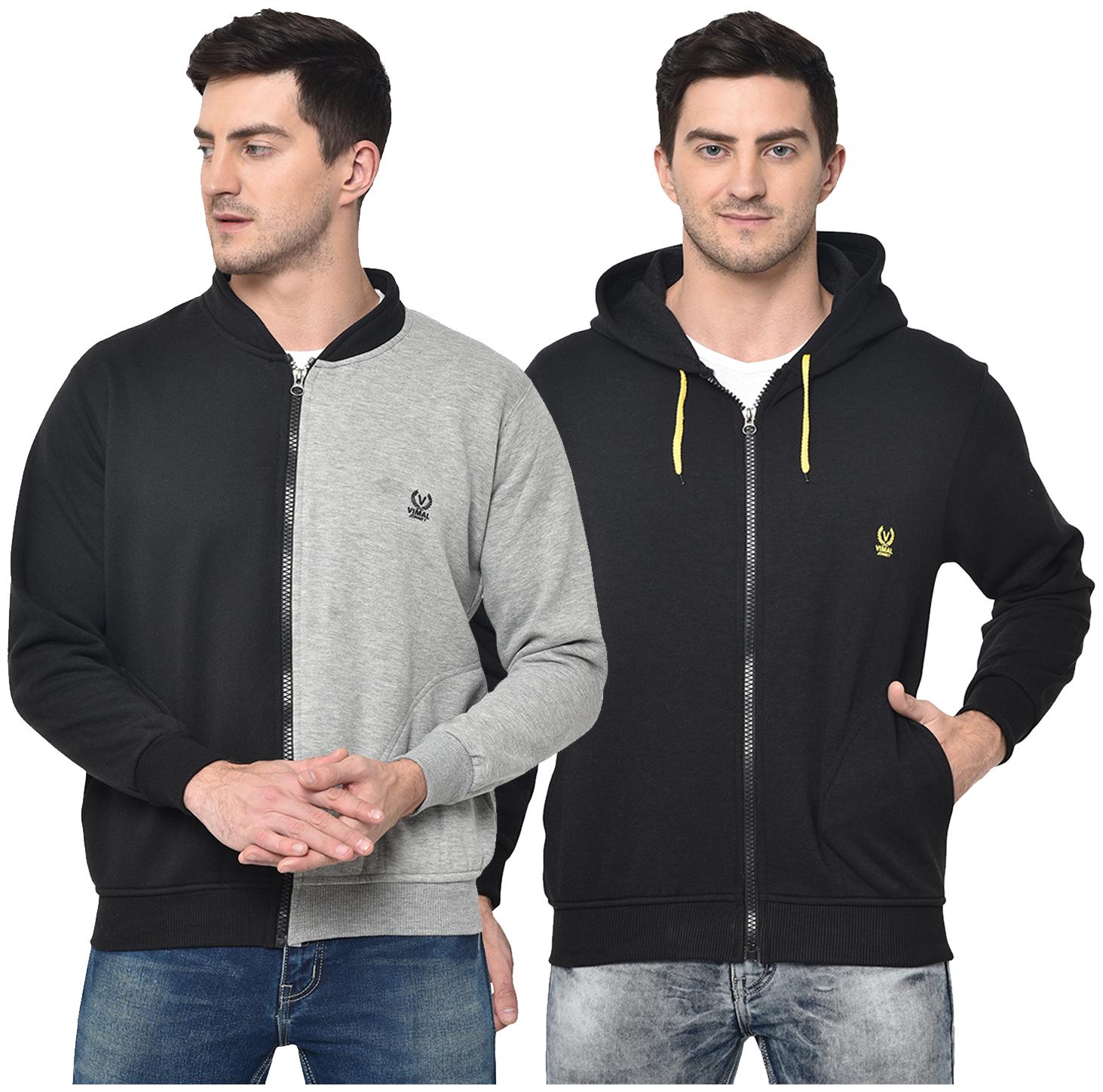 

VIMAL JONNEY Cotton Blend Colourblocked Grey Black Color Sweatshirt For Men (Pack Of 2)