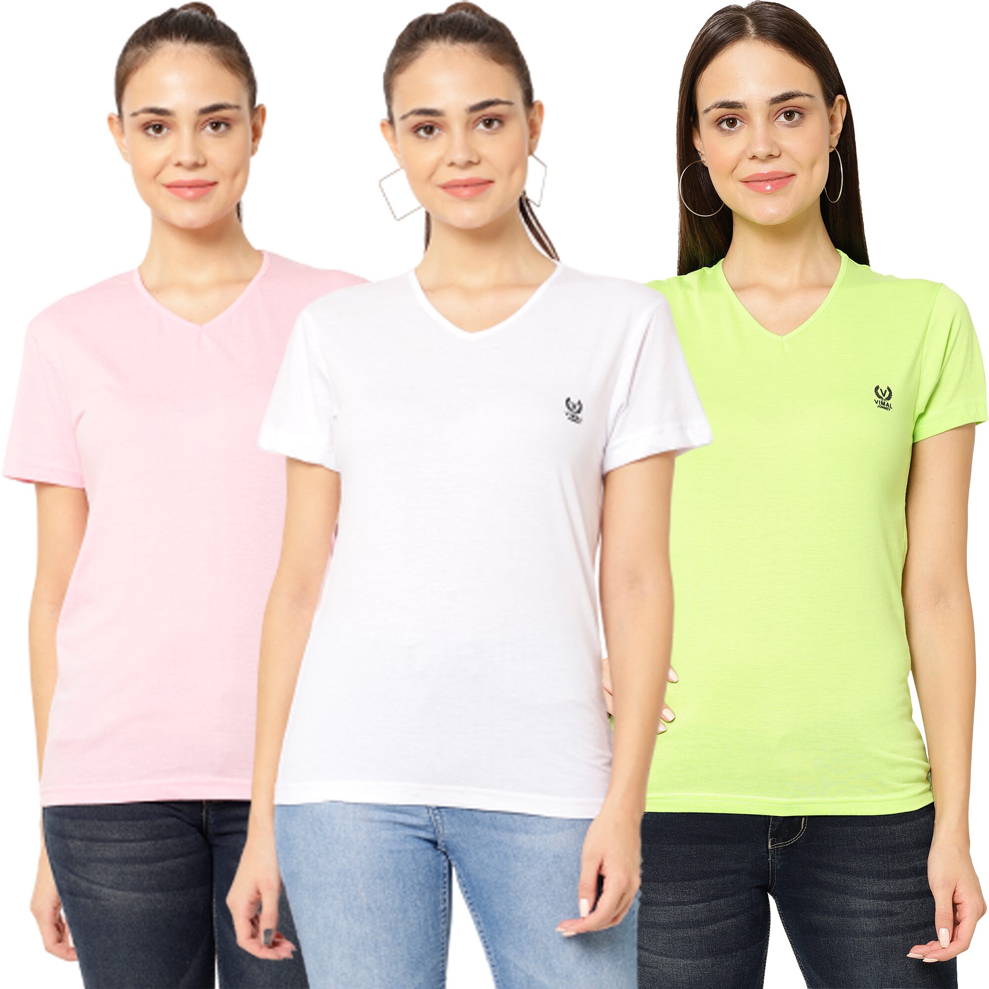 

VIMAL JONNEY Women Multi Regular fit V neck Cotton T shirt