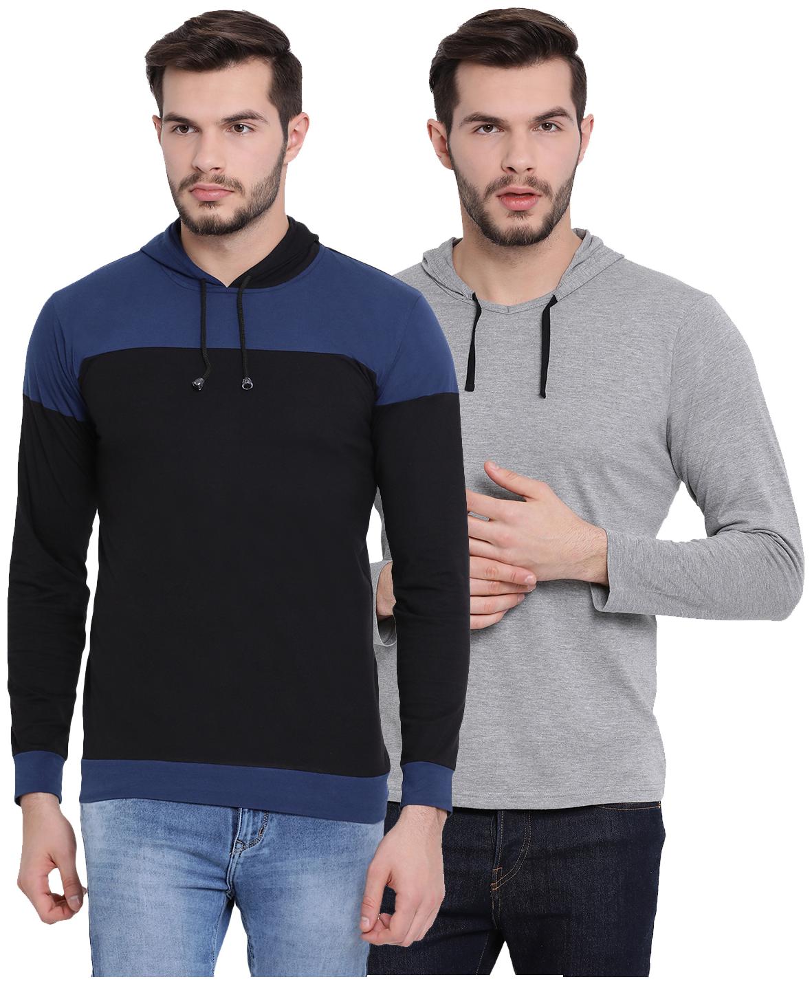 

VIMAL JONNEY Men Black Grey Regular fit Cotton Hood T-Shirt - Pack Of 2