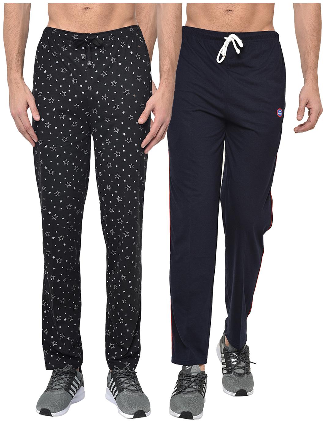 

VIMAL JONNEY Cotton Blend Printed Black Navy Blue Track Pants For Men