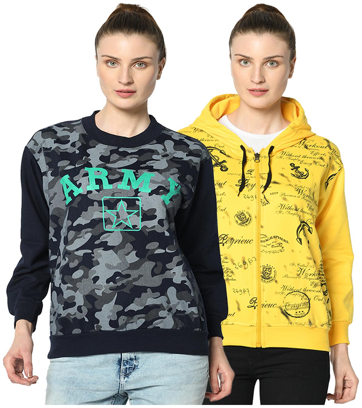 

VIMAL JONNEY Women Printed Sweatshirt - Yellow Blue